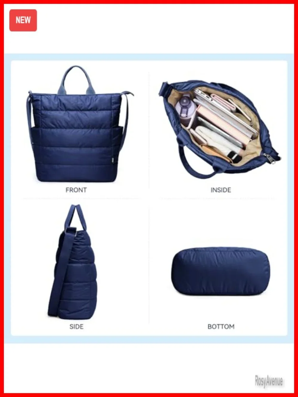 Quilted Nylon Tote Bag Puffer Hobo Laptop Bag Crossbody Zipper Shoulder Bag